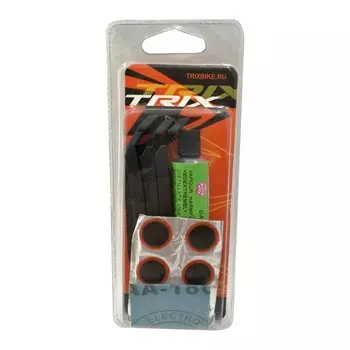 Аптечка велосипедная TRIX, клей 10 мл + заплатки: диаметр 15мм - 6 шт.+ наждачка –1 шт + монтажки, RP-1348