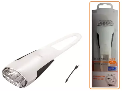 Велофара передняя GUEE TADPOLE, аккумулятор, USB, 3,7V/260mAh, 4 Super LED Light, блистер, белый/черный, GU-SLA1-FA1-WH