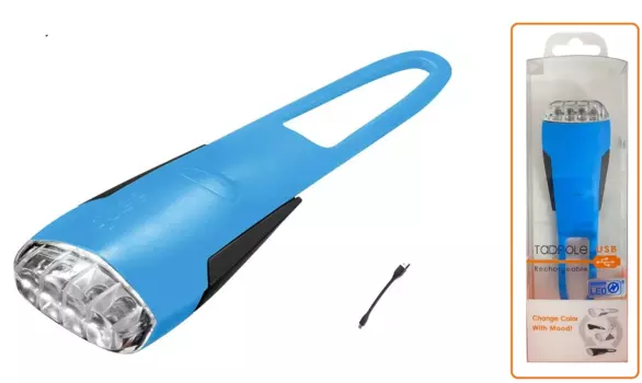 Велофара передняя GUEE TADPOLE, аккумулятор, USB, 3,7V/260mAh, 4 Super LED Light, блистер, синий/черный, GU-SLA1-FA1-BE