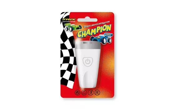 Велофара TRIX Champion, детская, передняя, 1 супер яркий белый диод, линза,3 режима, силикон, белая, LHTX378FCCH