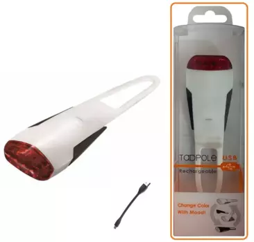 Велофонарь задний GUEE TADPOLE, аккумулятор 3,7V/260mAh, USB, 4 Super LED Light, блистер, белый/черный, GU-SLA1-RA1-WH