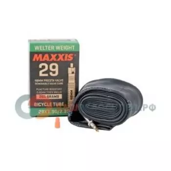 Велокамера Maxxis Welter, 29x1.9/2.35, Presta, 48mm, Weight 0.9mm, черная, велониппель, IB96826200