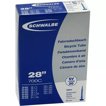 Велокамера Schwalbe SV20 XX long, 28"(700С)/27"х0.7-1.00, 18/25-622/630, Presta 80mm, Extra Light, 10426383