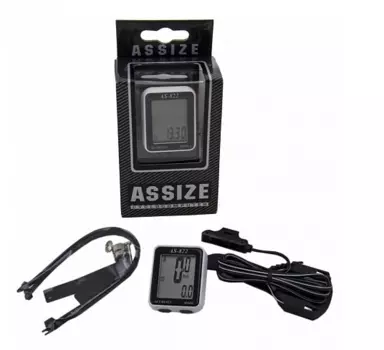 Велокомпьютер Assize, 11 функций, проводной, черный/белый, AS-822