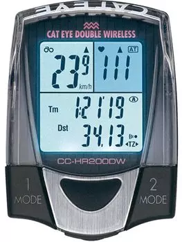 Велокомпьютер Cat eye CC-HR200DW, беспроводной, 13 функций, черный-серый, CE1601400