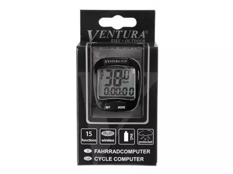 Велокомпьютер VENTURA XV W, 15 функций, беспроводной, черный, 5-244367