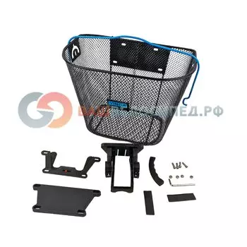 Велокорзина Vinca Sport, передняя, быстросъемная, черная, синяя ручка, P 01 black/blue