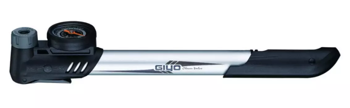 Велонасос GIYO GP-43CA, с манометром 1,5', Clever Valve головка, Т-образная ручка, до 120PSI, серебр, 6-190043