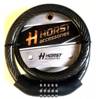 Замок велосипедный HORST, кодовый (5 разрядов), 20х1000 мм, трос, черный, 09-100085