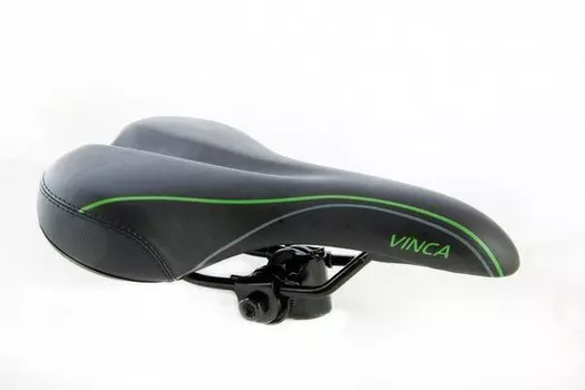 Седло велосипедное Vinca Sport VP 6183, комфортное, 260*170 мм, черный, VS 6183 green lines