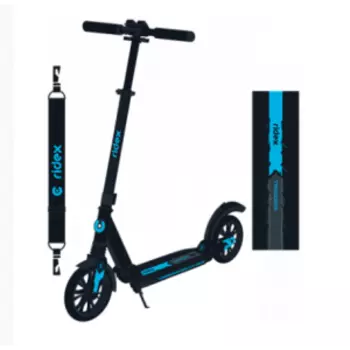 Самокат RIDEX Trigger, двухколесный, складной, 200 мм, дисковый тормоз, черный/голубой, SX18344