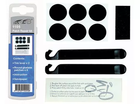 Аптечка велосипедная SUPER B 1105, 2 монтажки, 6 заплаток, наждачка, инструкция, 1105