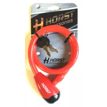 Замок велосипедный HORST, 12х650 мм, тросовый, на ключ, красный, 09-100060
