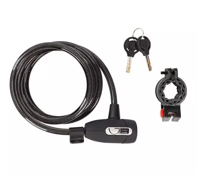 Велосипедный замок Green Cycle GLK-220, тросовый, на ключ, с креплением, 10 х 1500 мм, черный