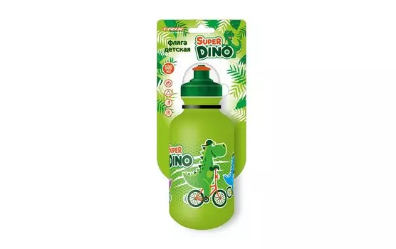 Велосипедная фляга TRIX Super Dino, детская, 500 мл, защитная крышка, LDPE, зеленая, BTTX501SD
