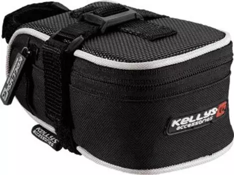 Велосумка под седло KELLYS BOMB, объем 0.4л, крепление с помощью ремешка, чёрная с белой полоской