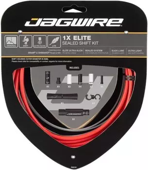 Велосипедный набор рубашек и тросиков переключения JAGWIRE Elite Sealed Shift Kit 1X, красный, SCK022