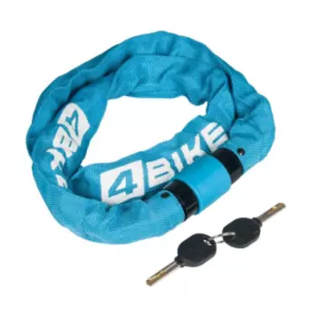 Велосипедный замок 4Bike 605, цепь, на ключ, тканевая-оболочка, 6x1000, синий, ARV-JJ-605-BLU