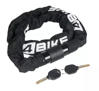 Велосипедный замок 4Bike 605, цепь, на ключ, тканевая-оболочка, 6x1000, черный, ARV-JJ-605-BLK