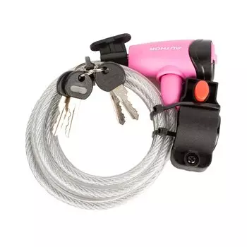 Велосипедный замок AUTHOR ASL-41, тросовый, на ключ, с креплением, 8 х 1500 мм, серебристо-розовый, 8-17060156