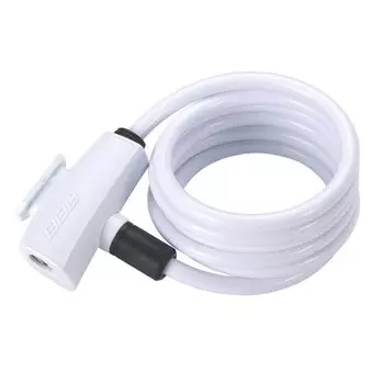 Велосипедный замок BBB QuickSafe, тросовый, на ключ, 8 x 1500 мм, белый, BBL-61