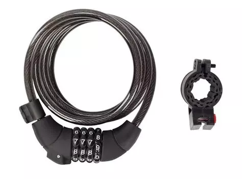 Велосипедный замок Green Cycle GLK-189 тросовый, кодовый, с крепление 12 x 1500 мм, черный