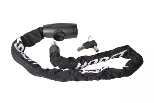 Велосипедный замок HORST, цепь, на ключ, тканевая-оболочка, 6 х 6 х 1500 мм, черный, 00-170905