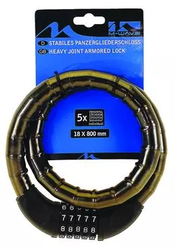 Велосипедный замок M-WAVE, цепь, кодовый, 18 х 800 мм, полупрозрачный, 5-230186
