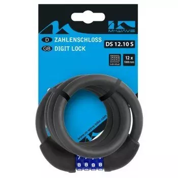 Велосипедный замок M-WAVE тросовый, кодовый, 12 х 1000 мм, силиконовый черный, 5-231060