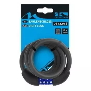Велосипедный замок M-WAVE тросовый, кодовый, 12 х 1000 мм, силиконовый черный, 5-231060