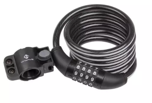 Велосипедный замок M-WAVE, тросовый, кодовый, с отражающей полосой, с крепежом, 10х1800 мм, черный, 5-230962