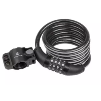 Велосипедный замок M-WAVE, тросовый, кодовый, с отражающей полосой, с крепежом, 10х1800 мм, черный, 5-230962