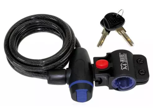 Велосипедный замок M-WAVE, тросовый, на ключ, с креплением, 15 х 1800 мм, 5-233836