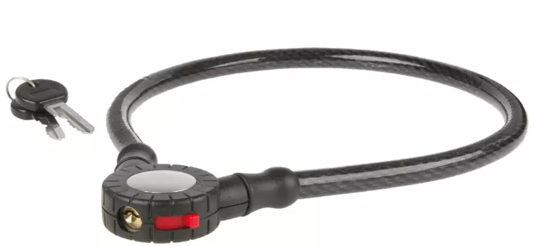 Велосипедный замок M-Wave тросовый, на ключ, прозрачное покрытие 650 х12 мм, 230150