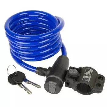 Велосипедный замок M-WAVE, тросовый, на ключ, с креплением, 10 х 1800 мм, синий, 5-233864