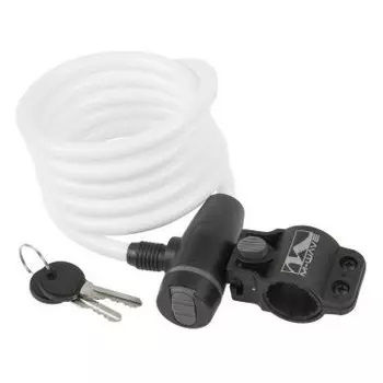 Велосипедный замок M-WAVE, тросовый, на ключ, с креплением, 10 х 1800 мм, белый, 5-233862