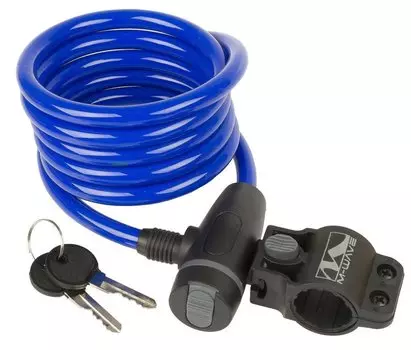 Велосипедный замок M-WAVE, тросовый, на ключ, с креплением, 10 х 1800 мм, синий, 5-233864