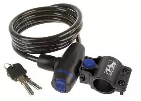 Велосипедный замок M-WAVE, тросовый, на ключ, с креплением, 10 х 1800 мм, розовый, 5-233868