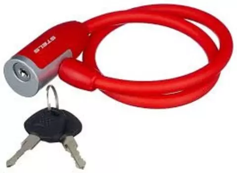 Велосипедный замок Stels 84356, тросовый, на ключ, 10х650 мм, красный, 540052
