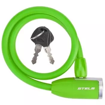 Велосипедный замок Stels 84356, тросовый, на ключ, 10х650 мм, зелёный, 540051