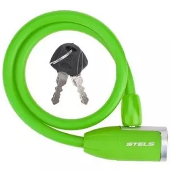 Велосипедный замок Stels 84356, тросовый, на ключ, 10х650 мм, зелёный, 540051