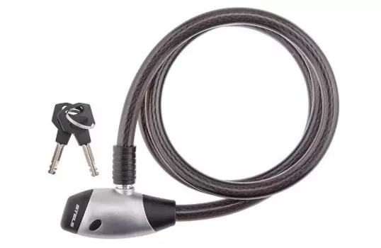 Велосипедный замок Stels 84812, тросовый под ключ 15х1500 мм, чёрный, 540076