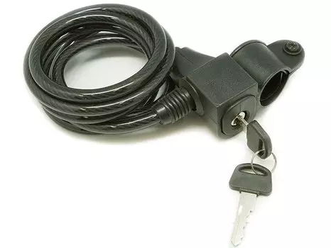 Велосипедный замок TBS TY-509, спиральный тросовый, на ключ, с креплением, 8 х 1500 мм, чёрный, TY-509