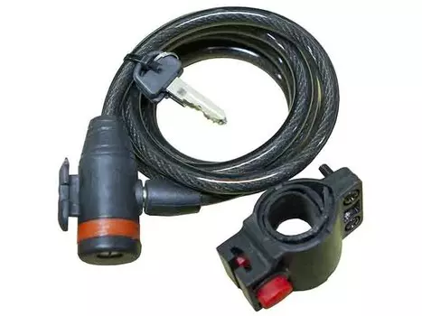 Велосипедный замок TBS TY-511, спиральный тросовый, на ключ, с креплением, 10 х 1800 мм, чёрный, TY-511-1