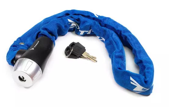 Велосипедный замок TRIX, цепь, на ключ, тканевая-оболочка, 6×1200, голубой, GK105.308