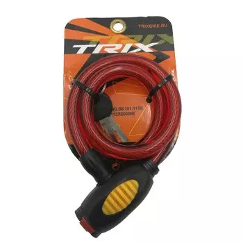 Велосипедный замок TRIX, тросовый, на ключ, 12×800, красный, GK101.110B