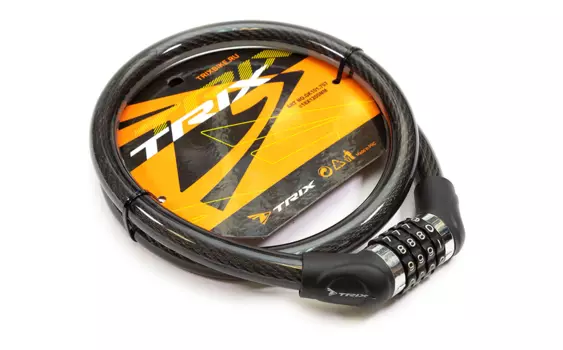 Велосипедный замок TRIX тросовый стальной, кодовый, 18 × 1200 мм, GK101.707