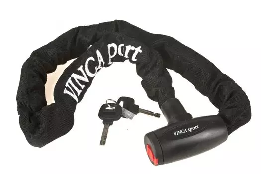 Велосипедный замок Vinca Sport, цепь, на ключ, тканевая-оболочка, 6 х 1200 мм, черный, 101.760 black