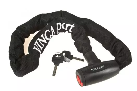Велосипедный замок Vinca Sport, цепь, на ключ, тканевая-оболочка, 8 х 1200мм, черный, VS 101.715