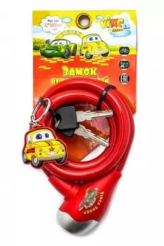 Велосипедный замок Vinca Sport, детский c брелоком тросовый, на ключ, 1000мм, красный, 560 red